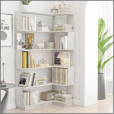 90cm (35.43") extended size Freestanding Corner Bookshelf For Living Room, Bedroom, home office, Wooden Bookcase with anti-drop panel and anti tipping device, Open storage Display cabinet 5 colors