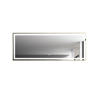 Miroir de salle de bain 96 po x 36 po avec brouillard, 3 modes de couleur, gradation continue, fixation murale, cadre en aluminium, miroir de résilience or brossé, fonctionnalité brouillard, températures, gradation, élégance