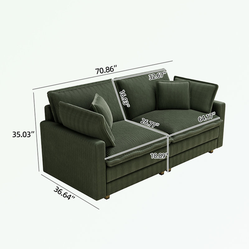 Causeuse en velours côtelé avec 4 coussins, Vert