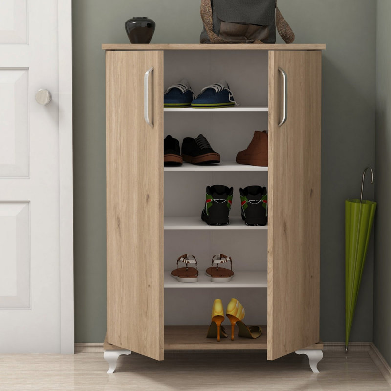 Modern Shoe Cabinet with Numerous Shelves, Walnut Color, 28.3 x 39.4 x 12.8 inches | 100% Melamine Coated Particle Board, Thickness: 0.7 inches | Wall-Mountable Design, Stylish Storage Solution for Entryway & Hallway