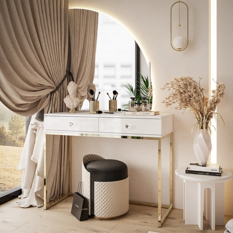 Daijuan Dressing Table with Mirror, White/White