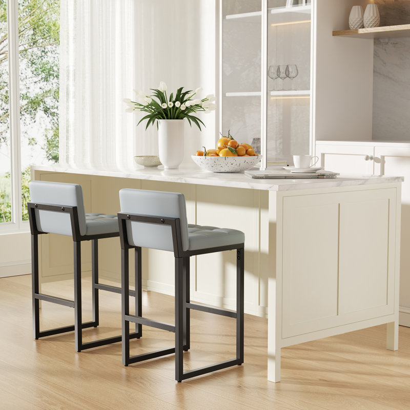 Counter Stool with Metal Frame, Light Grey, 2
