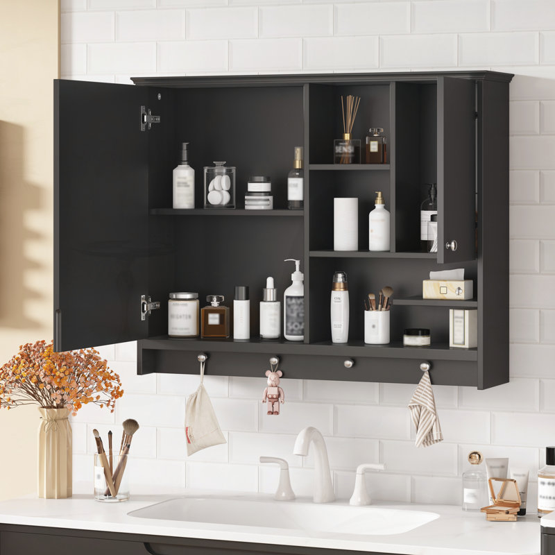Cabine à pharmacie murale 36 "avec porte miroir, Noir, noir, noir, noir