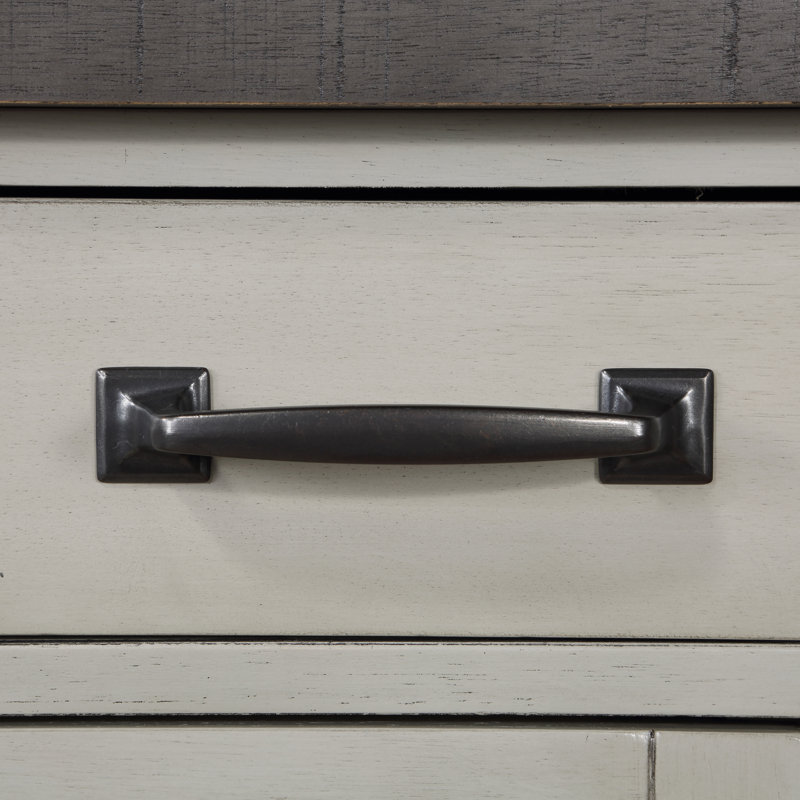 Desserte en bois d'acacia à 2 tiroirs de 52 po de largeur Knauss, Gris pierre / gris anthracite