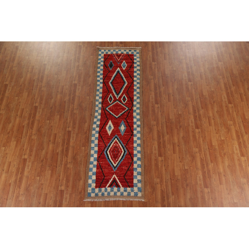 One-of-a-Kind 3' x 9'11" New Age Runner Wool Area Rug in Beige and Blue
