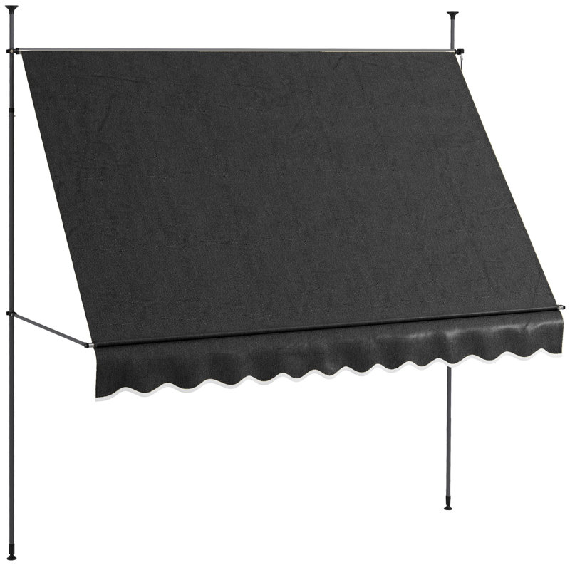 Outdoor manual retractable awning with support pole bracket, Black