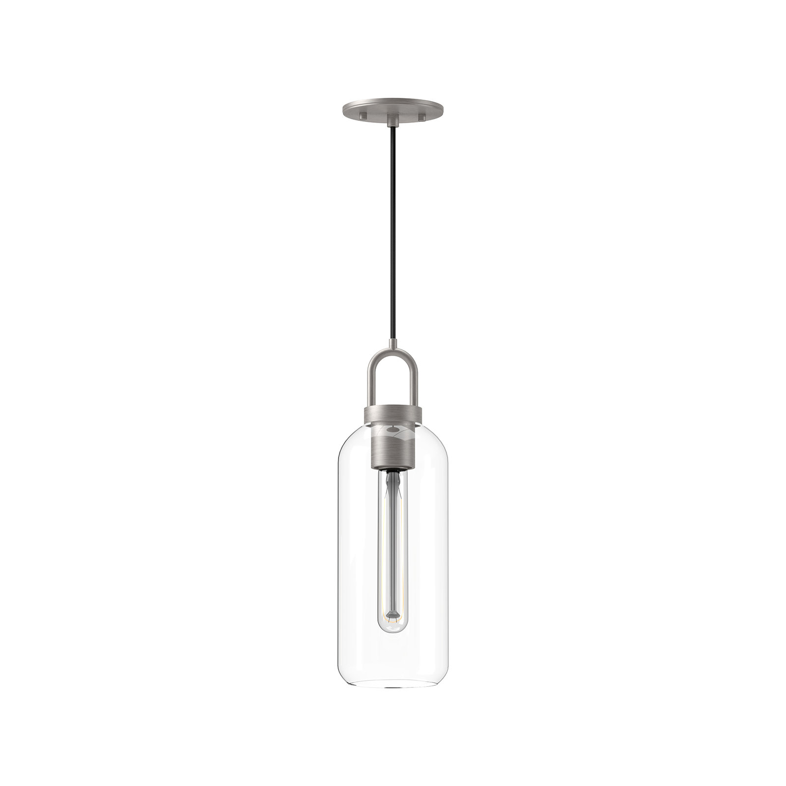 Minneapolis Single Light Glass Pendant, Brushed Nickel, Clear, 14.875" H x 5.125"W  x  5.125" D 