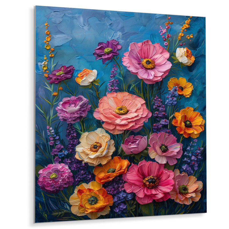 Reproduction d'art mural rose mauve frénésie - II, Métal métal, H 30 po x l 40 po x P 1,5 po