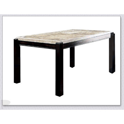 Transitional Dark Walnut Dining Table With Genuine Marble Top, For Elegant And Durable Kitchen And Dining Room Furniture