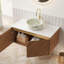 Meuble-lavabo 36 po, meuble de rangement flottant en contreplaqué, portes doubles en sergé avec garniture en métal, vasque ronde en céramique blanche à motif de pierre et plateau en pierre frittée, couleur grain de bois de chêne Corolla