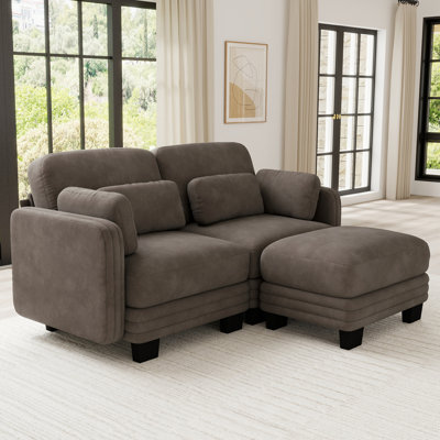 Causeuse en chenille, capitonnée, modulaire, 2 pièces, causeuse avec repose-pieds mobile, vert, coussins en mousse à haute résilience