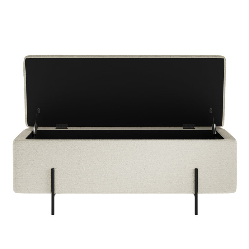 Velvet Upholstered Storage Bench, Black, Ivory