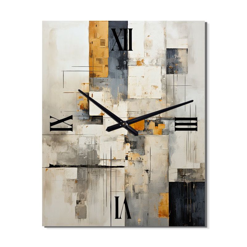 Horloge murale abstraite grise et jaune, Très grand