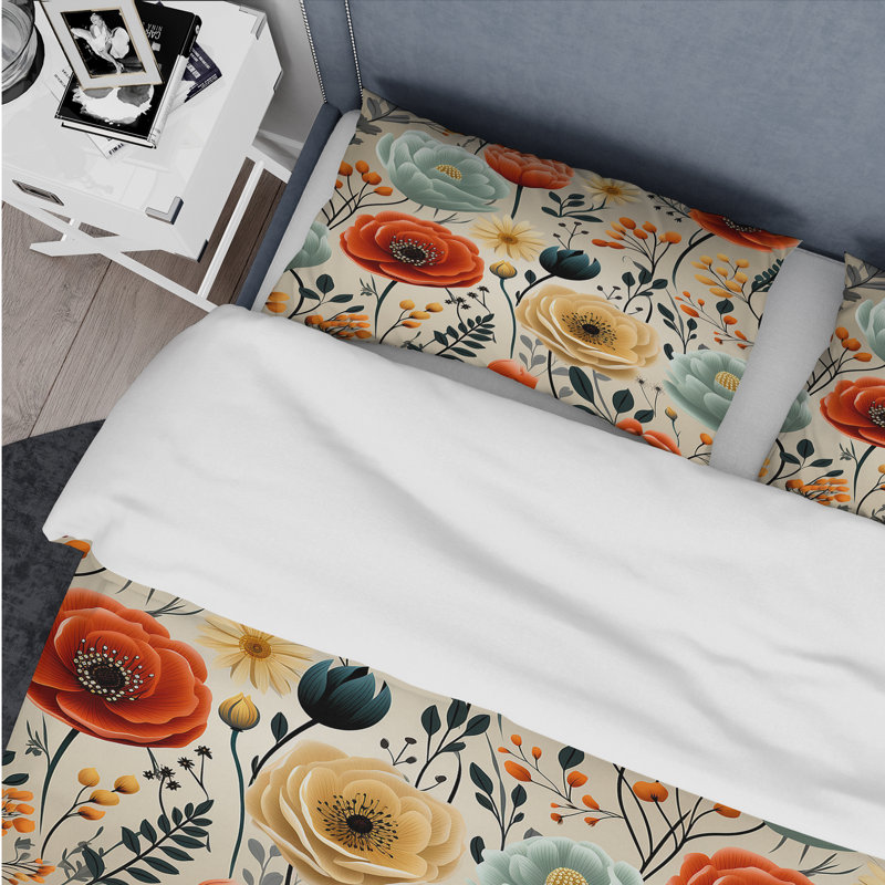 Ensemble de housse de couette Mid-Century Vintage Florals I - microfibre de polyester