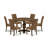 7 Piece Dining Set Consist of a Round Dining Room Table with Pedestal and 6 Brown Linen Fabric Upholstered Parson Chairs, Distressed Jacobean-774109485