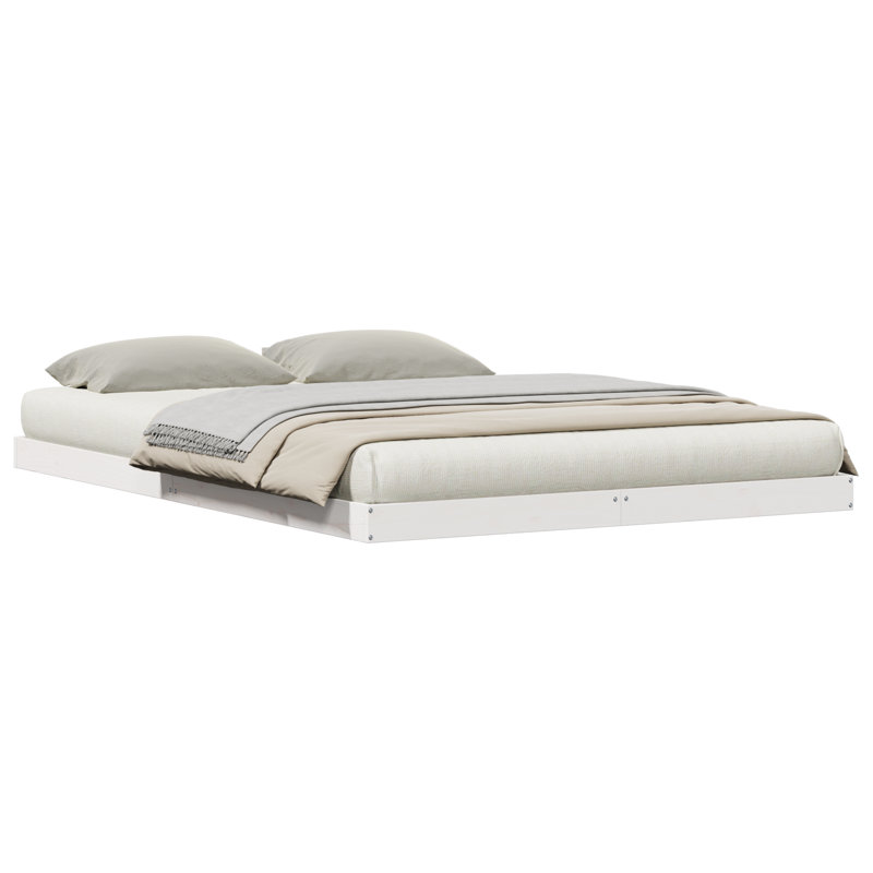Vidaxl Bed Frame Wax Double Solid Wood Pine, White, King (160 x 220 cm)