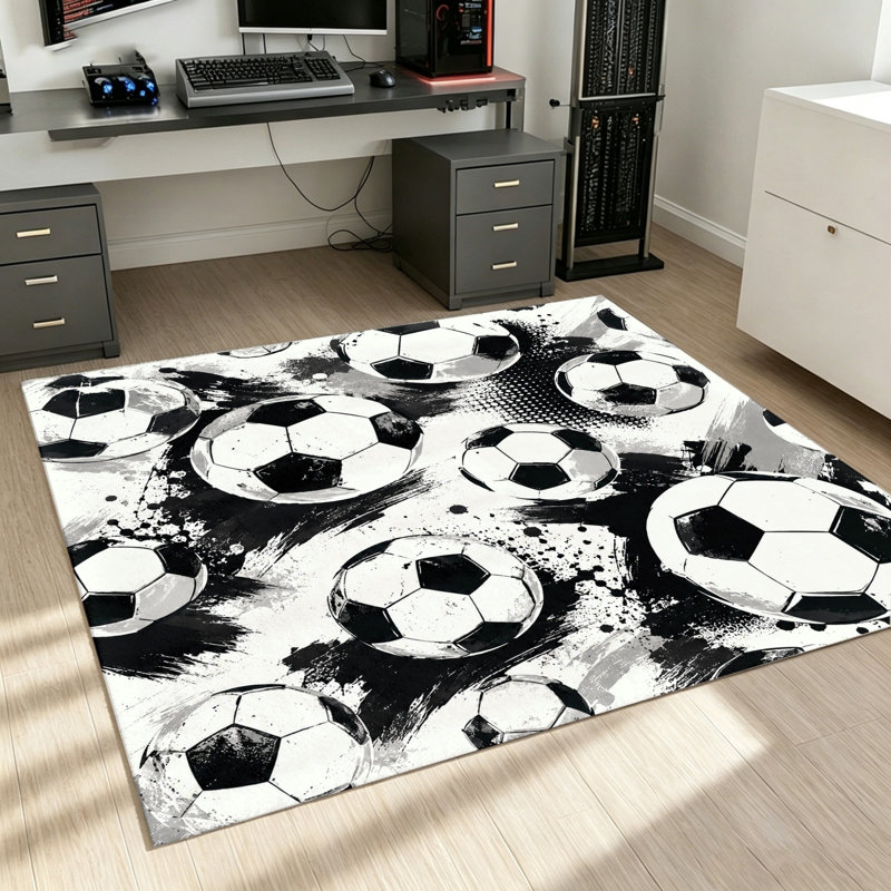 Soccer Ball Print Area Rug, Indoor Floor Mat, Non-Slip Machine Washable, Home Decor and Accessories for Living Room, Bedroom, Playroom Game, World Cup Soccer Decor