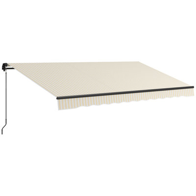 Auvent rétractable de 13 pi x 10 pi, auvent de patio avec pare-soleil à manivelle, tissu résistant aux rayons UV de 280 g / m² et structure en aluminium pour terrasse, balcon, cour, beige et blanc