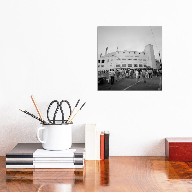 Spectators In Front Of A Baseball Stadium, Comiskey Park Chicago, IL - Wrapped Canvas Print, 30.48 cm H x 30.48 cm W