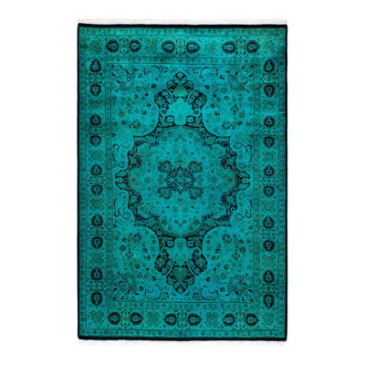 Tapis bleu noué à la main de conception unique Holsworth - bleu