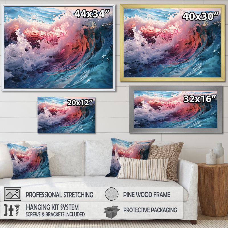 «Tropical Beach Waves Fusion II», reproduction sur toile, Cadre photo argenté, H 16 po x l 32 po x P 1 po