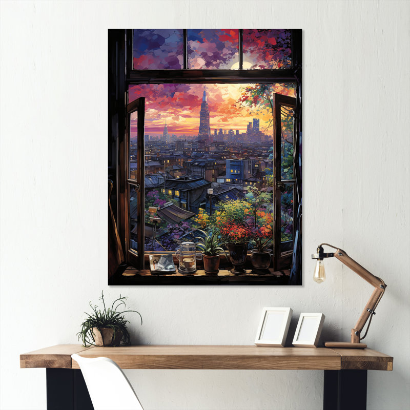 «Night In Tokyo Window View III - Japon», art mural en métal, H 40 po x l 30 po x P 1,5 po