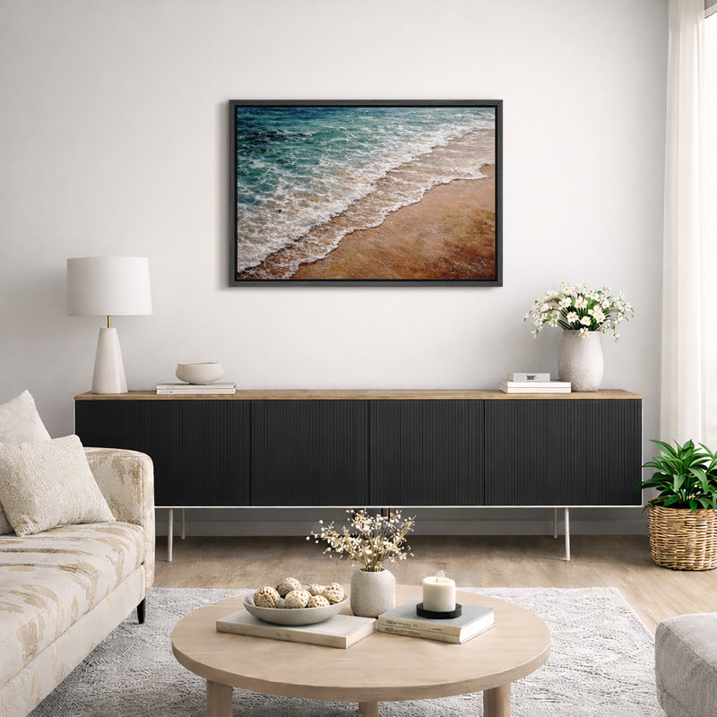 Ocean Waves Shoreline Artwork, Coastal Beach Living Room Pictures, Framed Canvas Giclee Print Wall Art, Cadre noir