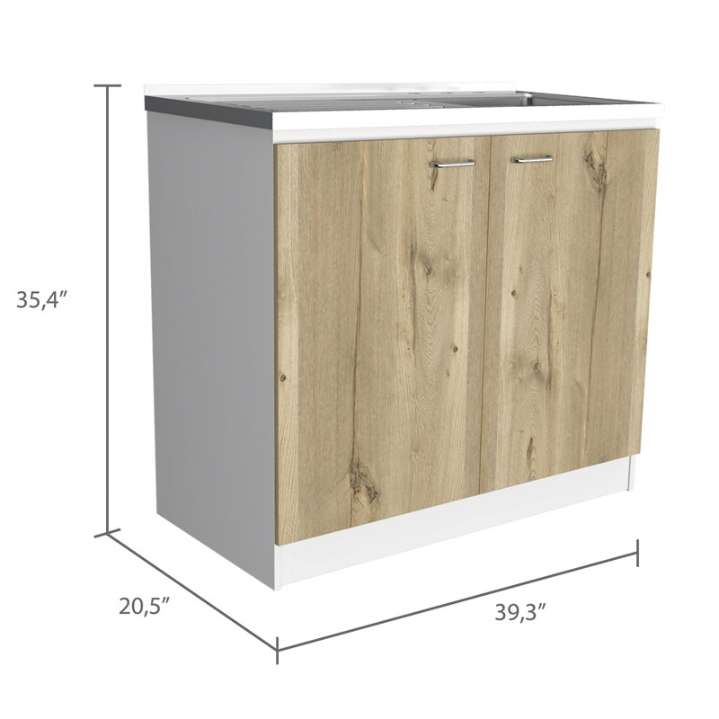 Lavabo utilitaire rectangulaire et armoire à 2 portes, Beige, Blanc