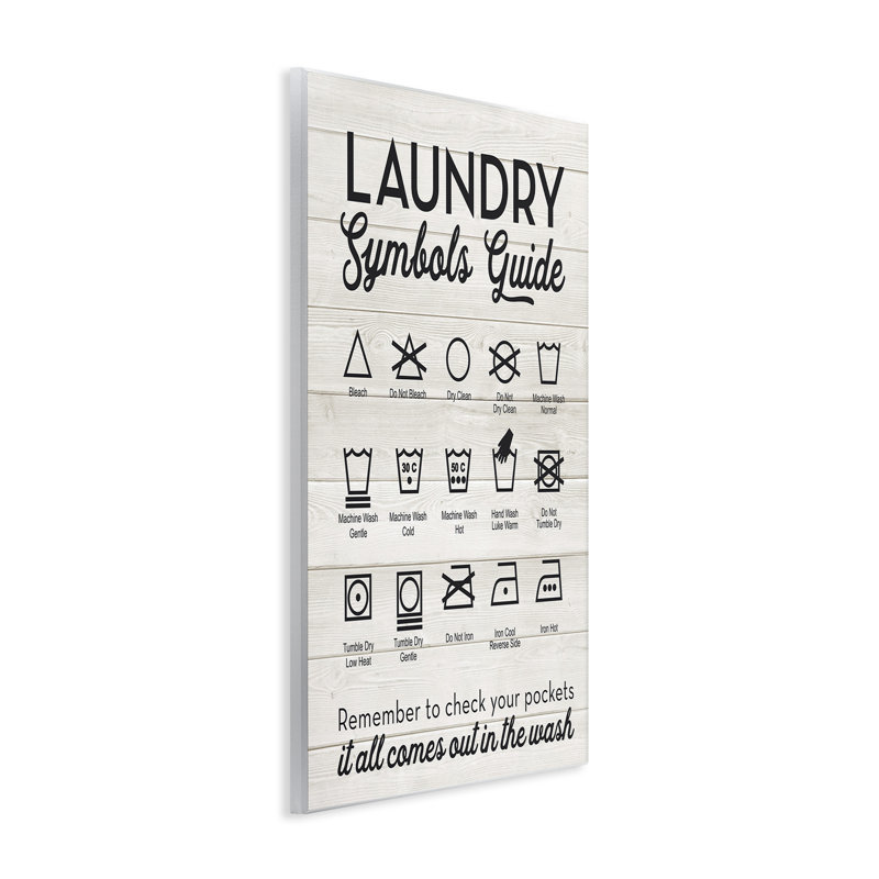 Laundry Symbols Guide Typography - Floater Frame Textual Art on Wood, 19" H x 13" W