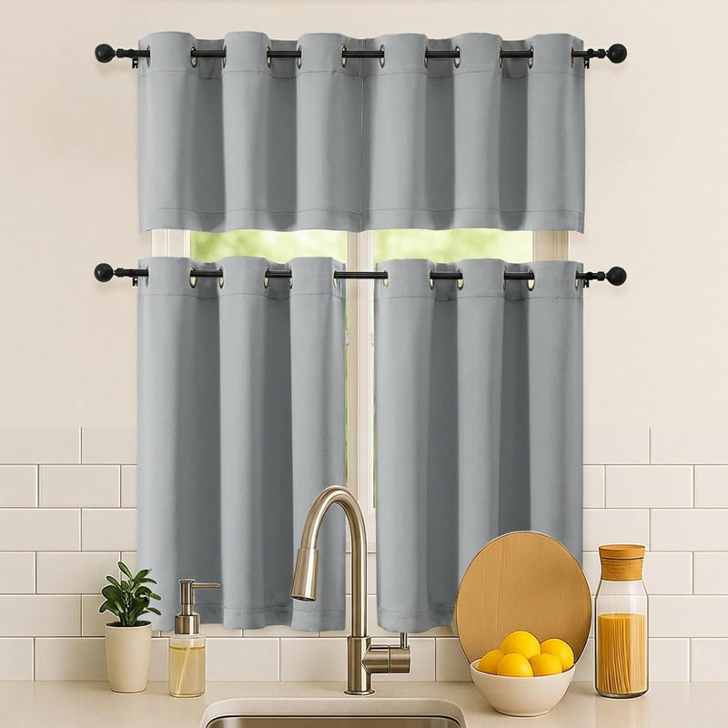 Rideaux courts gris argenté pour cuisine, 61 cm de longueur, 2 panneaux, rideaux occultants pour petites fenêtres, salle de bain, placard, sous-sol, VR, rideaux courts thermiques isolants, 102 x 61 cm