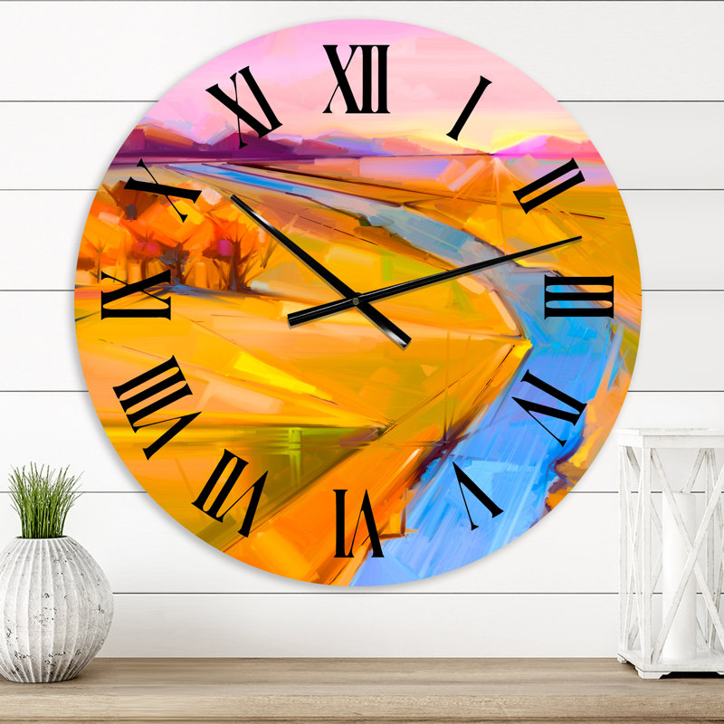 Horloge murale impressionniste, paysage de montagne avec rivière III, Petit