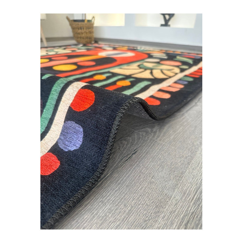 Multicolor Abstract Pattern Fringed Woven Base Decorative Machine Washable Rug, Rectangle 2'4" x 3'11" Rug Pad Included