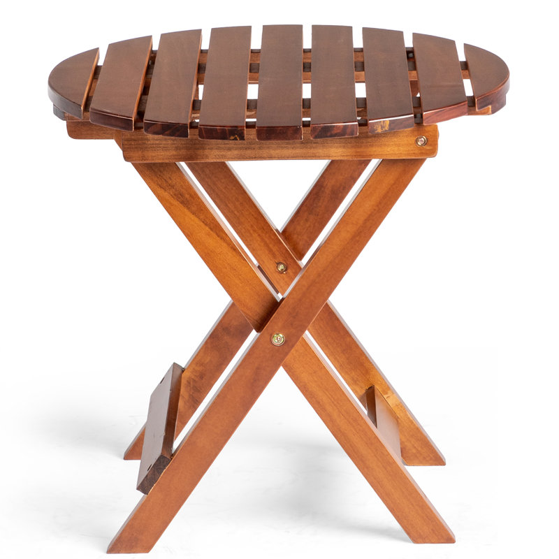 18.In Round Patio Folding Wood Side Table, Brown