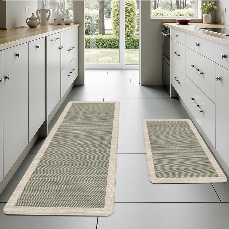 Ensemble de 2 tapis de cuisine Sage Green Boho Elegance, anti-fatigue, imperméables et antidérapants