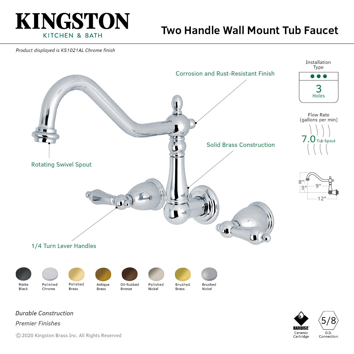 Heritage Wall-Mounted Roman Tub Faucet, Vintage Brass