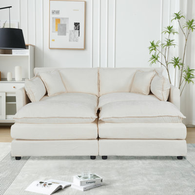 Modern Chenille Loveseat Sofa Couch With Ottoman