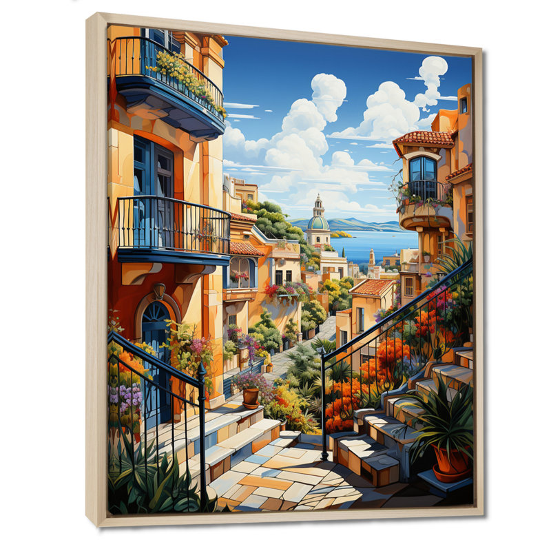 Ville de Barcelone Popart I - art mural de Barcelone, H 40 po x l 30 po x P 1,5 po, Cadre flottant érable