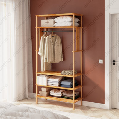 Pasific Open Closet Organizer With Hanging Rod And 5 Shelves – Freestanding Clothing Rack