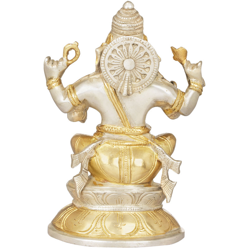 Ganesha sur base Lotus double en laiton, Argenté/doré