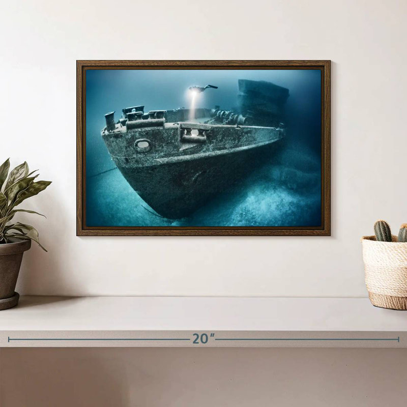 Underwater Exploration, 13" X 9", Floating Frame Walnut