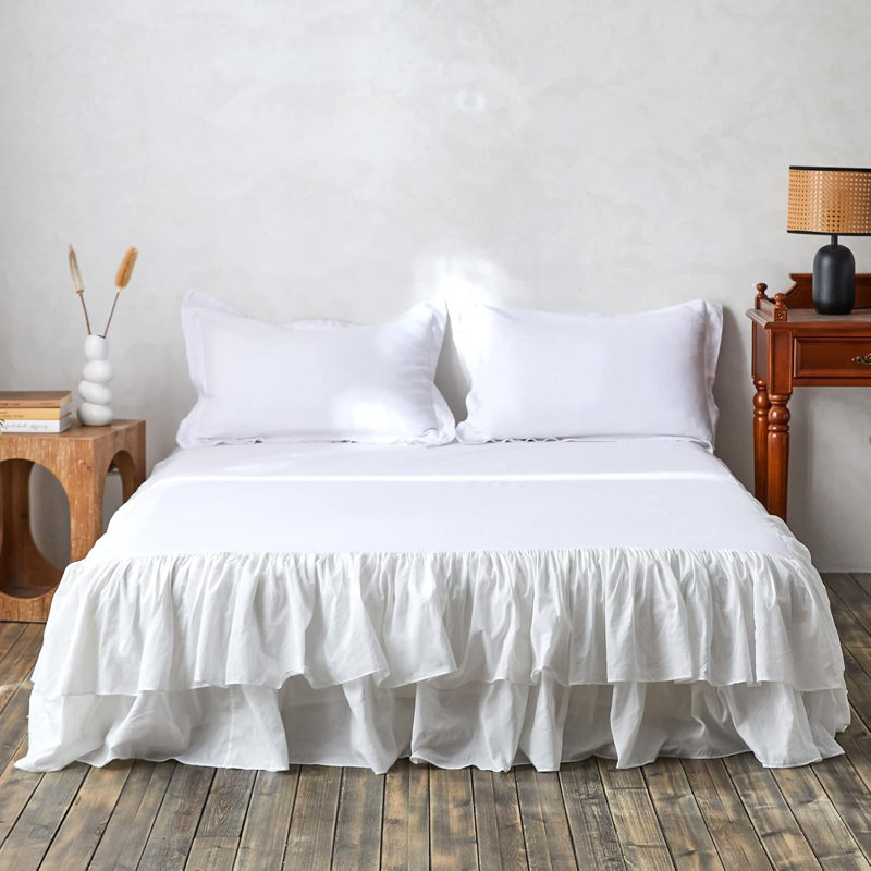 Cotton Ruffled Bed Skirt with Tailored Drop, King, 18