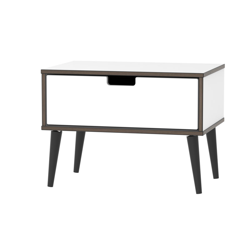 Fully Assembled Fairbury 1 Drawer Bedside Table, Black/White Matt