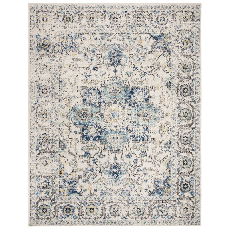 Tapis oriental turquoise / ivoire Christa, Tapis de couloir 2 pi 3 po x 10 pi