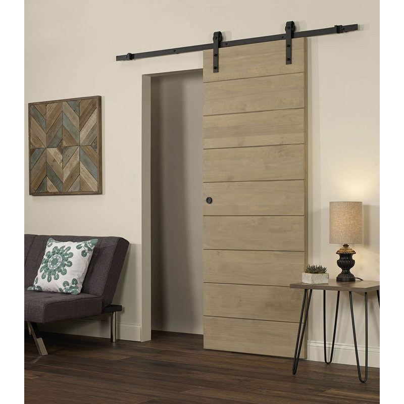 Porte de grange affleurante en bois brut avec trousse de quincaillerie d'installation, 40 po x 84 po