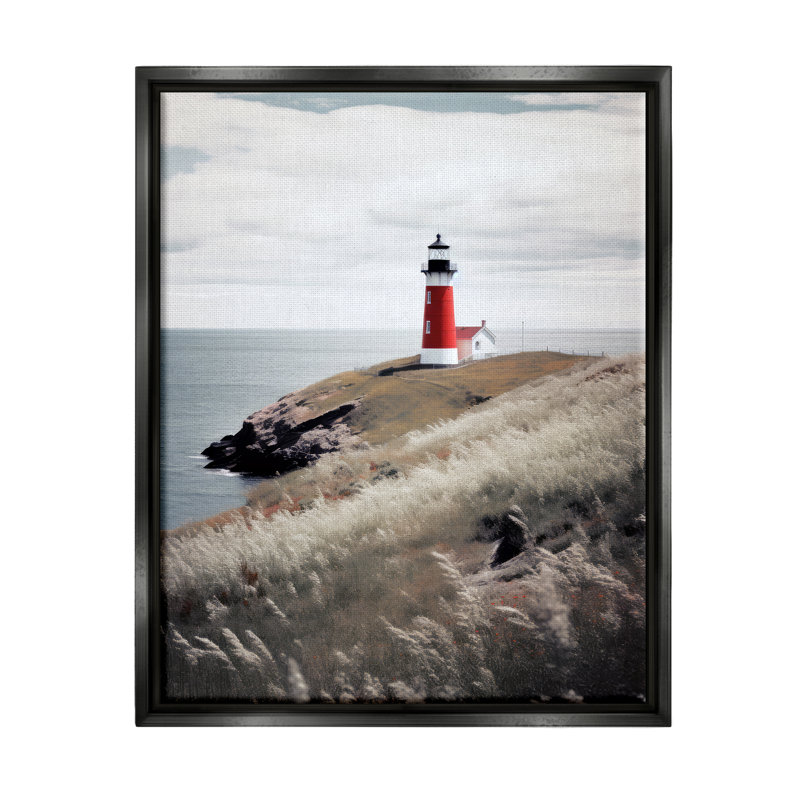 «Red Lighthouse Landscape» par Ray Powers, reproduction encadrée sur toile, Cadre flottant noir de jais, H 20 po x l 16 po