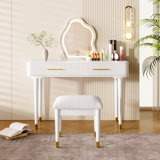 40" Modern Vanity Table Set With Mirror Touch Screen Lighted Mirror, Dressing Table And Cushioned Stool Set With 2 Large Drawers, White
