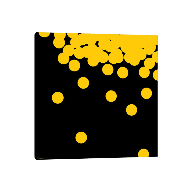 98 pois jaunes sur noir par Art Mirano - impression sur toile tendue, H 12 po x l 12 po x P 0,75 po
