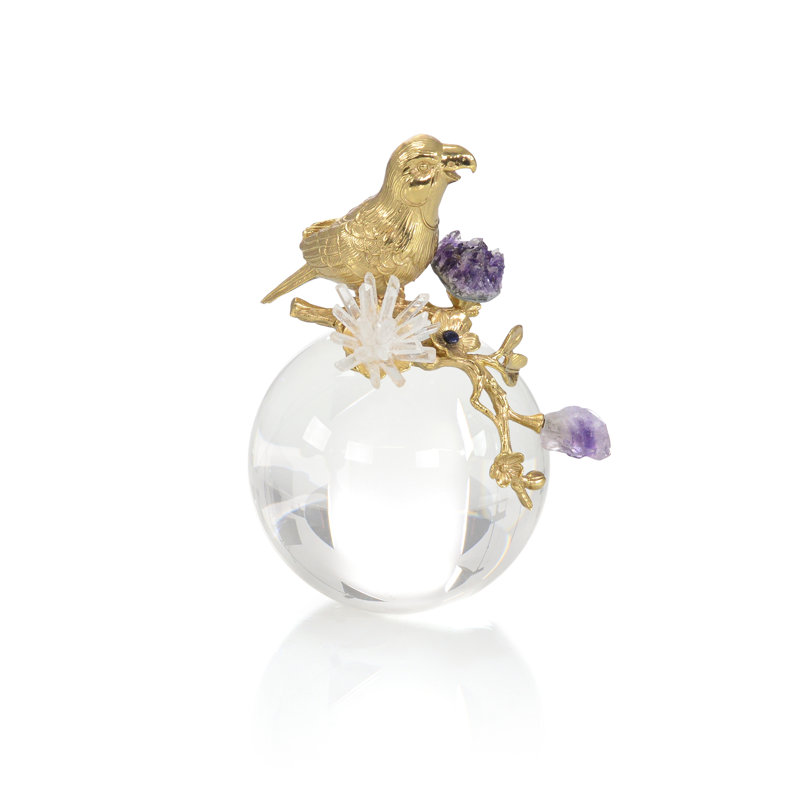 Brass Parrot And Amethyst Sculpture II