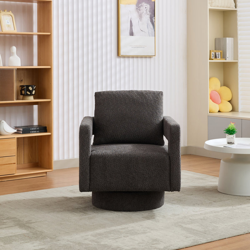 Fauteuil demi-tonneau pivotant rembourré Riqui, Tissu gris charbon