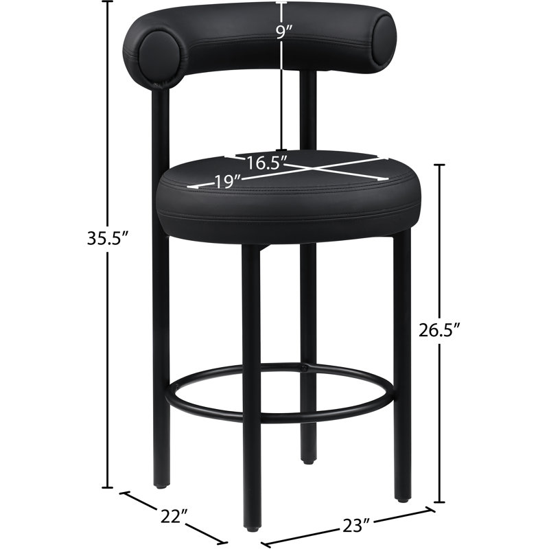 Tabouret de comptoir Ureeba, Cuir végétalien noir
